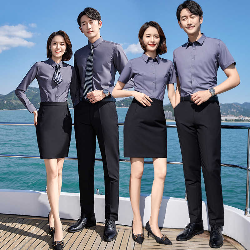 Work Clothes Own Men's and Women's Profional Cloth Cotton Shirts Sal Department Shop Sells Long Sleeve Embroidery, Short sleeved blue blouse
Work Clothes Own Men's and Women's Profional Cloth Cotton Shirts Sal Department Shop Sells Long Sleeve Embroidery, Short sleeved blue blouse