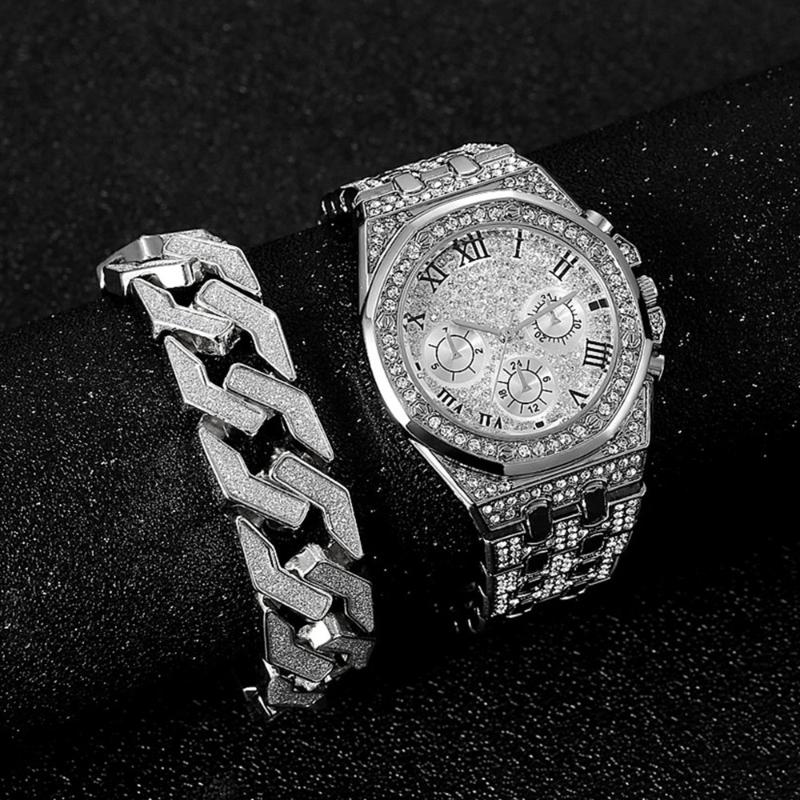 Wristwatches Watch With Bracelet For Men Cuban Chain Iced Out Luxury Hip Hop Gold Set Religio Masculino, 20-5 gold
Wristwatches Watch With Bracelet For Men Cuban Chain Iced Out Luxury Hip Hop Gold Set Religio Masculino, 20-5 gold