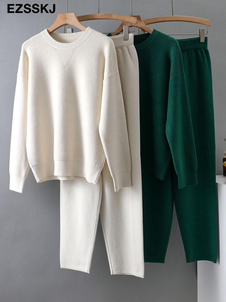 Women's Two Piece Pants EZSSKJ 2 Pieces sweater Set Women Tracksuit o-neck Sweater loose Trousers CHIC Pullover Knitted Carrot pants 221207, Green
Women's Two Piece Pants EZSSKJ 2 Pieces sweater Set Women Tracksuit o-neck Sweater loose Trousers CHIC Pullover Knitted Carrot pants 221207, Green