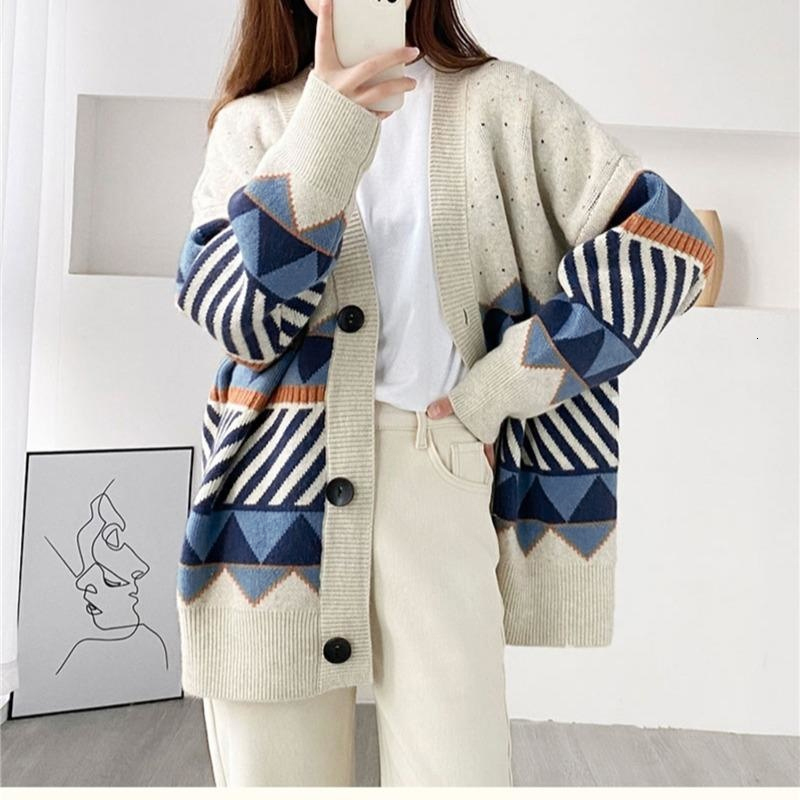 Women's Knits Tees jacquard knitted cardigan lazy style loose outer jacket V Neck Jumper Button Up All Match Female Loose Top Autumn Winter 221207
Women's Knits Tees jacquard knitted cardigan lazy style loose outer jacket V Neck Jumper Button Up All Match Female Loose Top Autumn Winter 221207