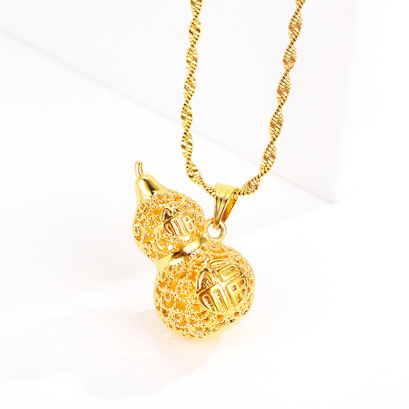 TopBling Hollow Gourd Pendant Necklace Gold Plated China Fu Girls Women Jewelry Gift