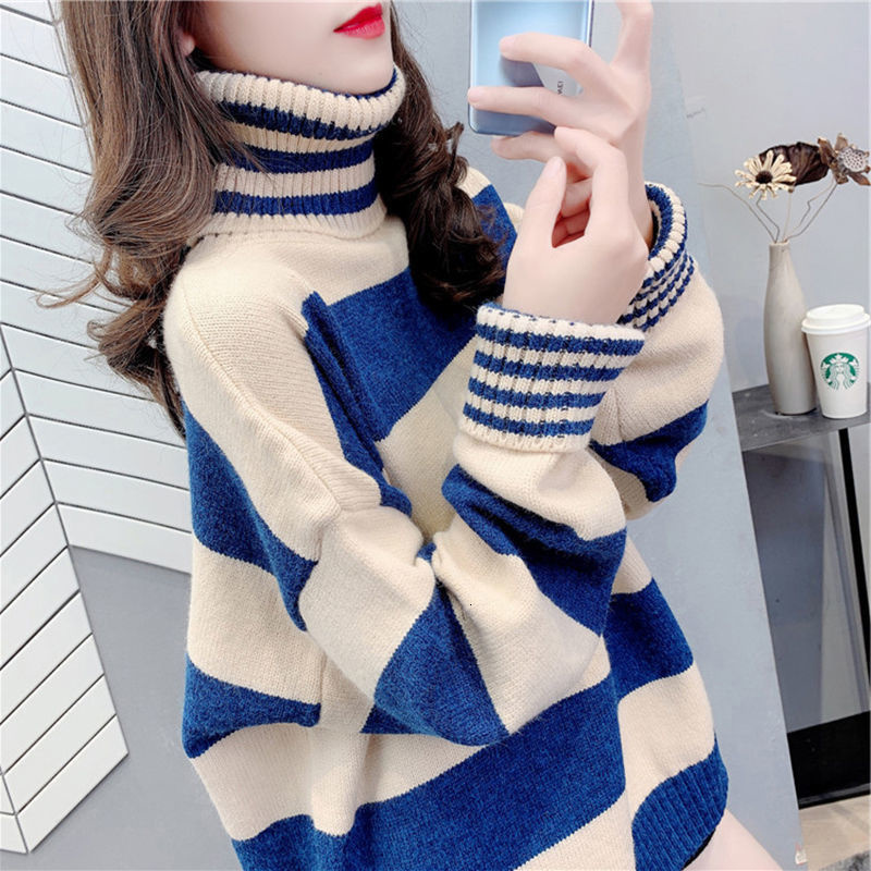 Women's Sweaters Turtle Neck Striped Pullover Bottoming Shirt Autumn And Winter Casual Loose Long sleeved Knitted Sweater Female 221207, Blue
Women's Sweaters Turtle Neck Striped Pullover Bottoming Shirt Autumn And Winter Casual Loose Long sleeved Knitted Sweater Female 221207, Blue