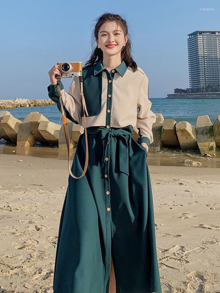 Casual Dresses Patchwork Single Breasted Turn-down Collar Full Sleeve Sashes Loose Long Dress Outfits For Women 2022 Summer G341, Dark green
Casual Dresses Patchwork Single Breasted Turn-down Collar Full Sleeve Sashes Loose Long Dress Outfits For Women 2022 Summer G341, Dark green