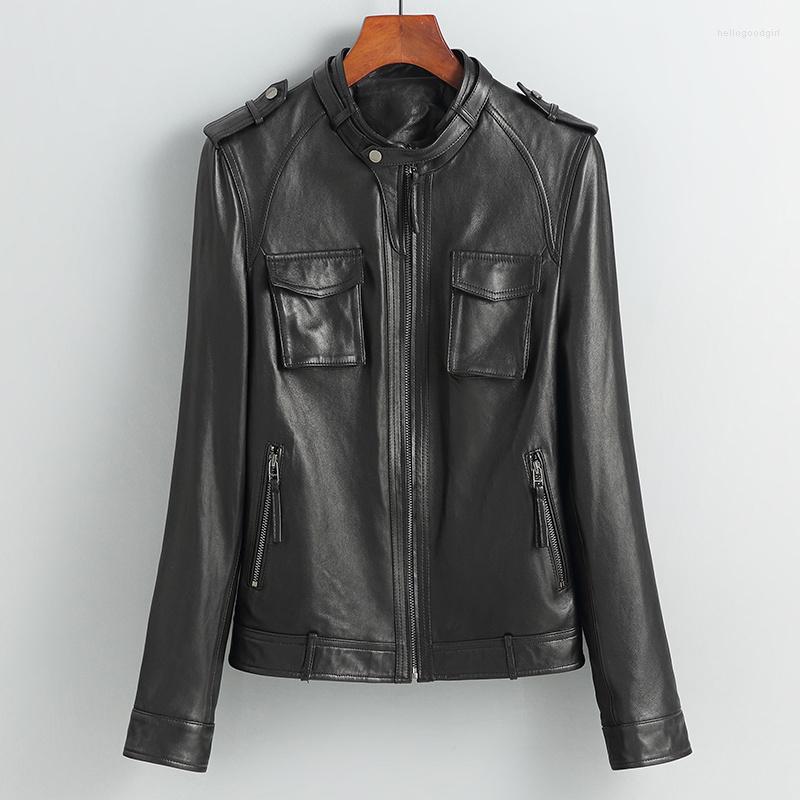 Women's Leather Short Motorcycle Real Sheepskin Stand Collar Genuine Jacket Women Coat Jaqueta Feminina Zm, Black
Women's Leather Short Motorcycle Real Sheepskin Stand Collar Genuine Jacket Women Coat Jaqueta Feminina Zm, Black
