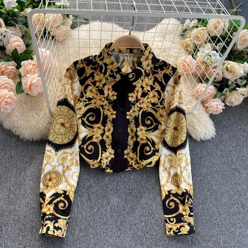 Women' Blouses Bohemian Retro Turn Down Collar Geometric Floral Printed Shirt Exotic Single-breasted Printing Gold OL Long-sleeved Tops
Women' Blouses Bohemian Retro Turn Down Collar Geometric Floral Printed Shirt Exotic Single-breasted Printing Gold OL Long-sleeved Tops