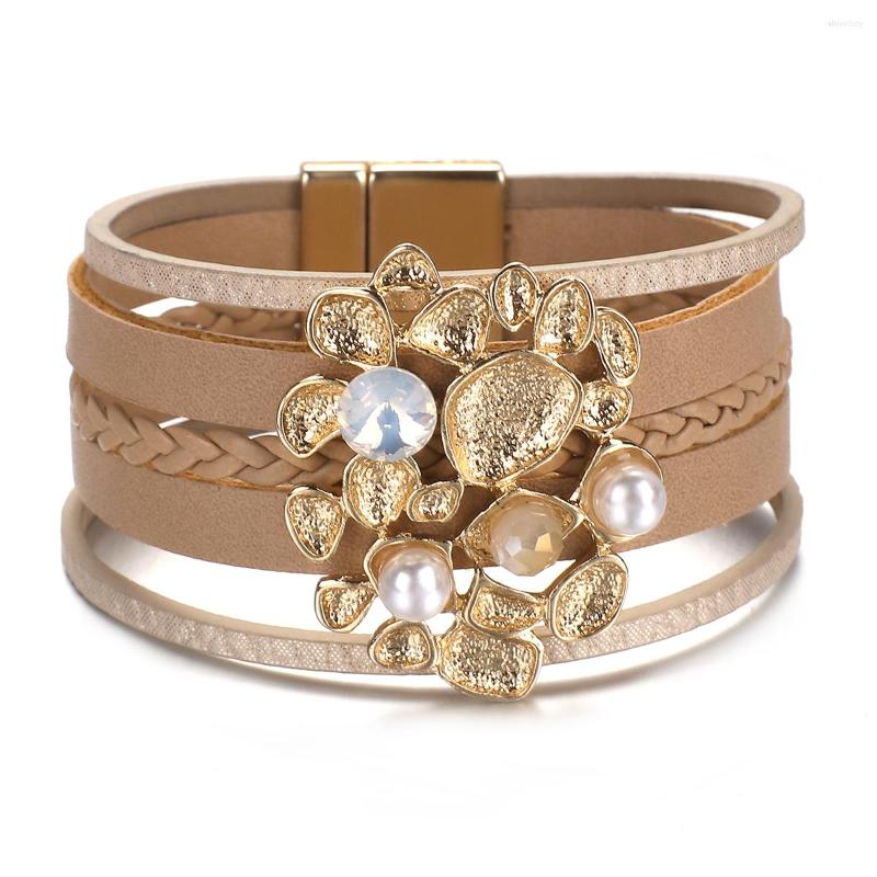 Charm Bracelets Amorcome Fashion Pearls Metal Flower Big Leather For Women Multilayer Braided Wrap Bracelet Femme Jewelry
Charm Bracelets Amorcome Fashion Pearls Metal Flower Big Leather For Women Multilayer Braided Wrap Bracelet Femme Jewelry