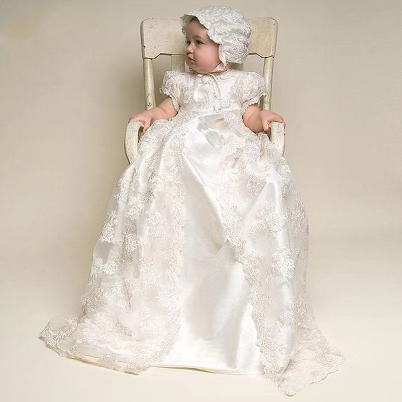 European and American baby baptism dress Long lace dress Hat three-piece children's wear WD1263, Ivory
European and American baby baptism dress Long lace dress Hat three-piece children's wear WD1263, Ivory
