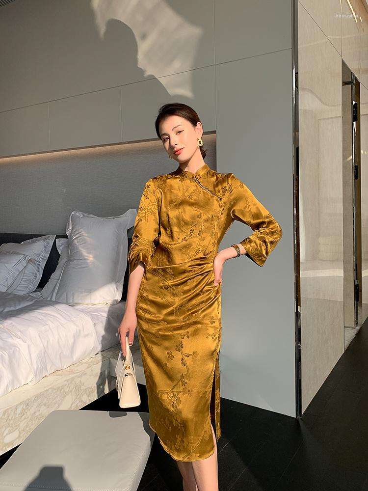 Ethnic Clothing Silk Qipao Evening Dresses Golden Cheongsam Dress High End Long Skirt Cheongsams Traditional Chinese Oriental
Ethnic Clothing Silk Qipao Evening Dresses Golden Cheongsam Dress High End Long Skirt Cheongsams Traditional Chinese Oriental