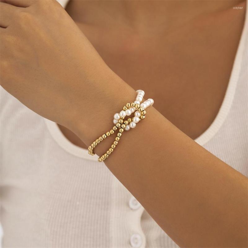 Strand Fashion Gold Plated Silver Color Beads Faux Pearl Chain Bracelet For Women Vintage Boho Sailor Knot Shape Baroque Girl Jewelry
Strand Fashion Gold Plated Silver Color Beads Faux Pearl Chain Bracelet For Women Vintage Boho Sailor Knot Shape Baroque Girl Jewelry