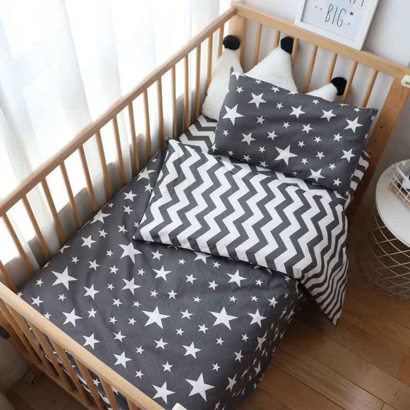 

Bed Rails 3Pcs Baby ding Set For borns Star Pattern Kid Linen Boy Pure Cotton Woven Crib ding Duvet Cover Pillocase Sheet 221208