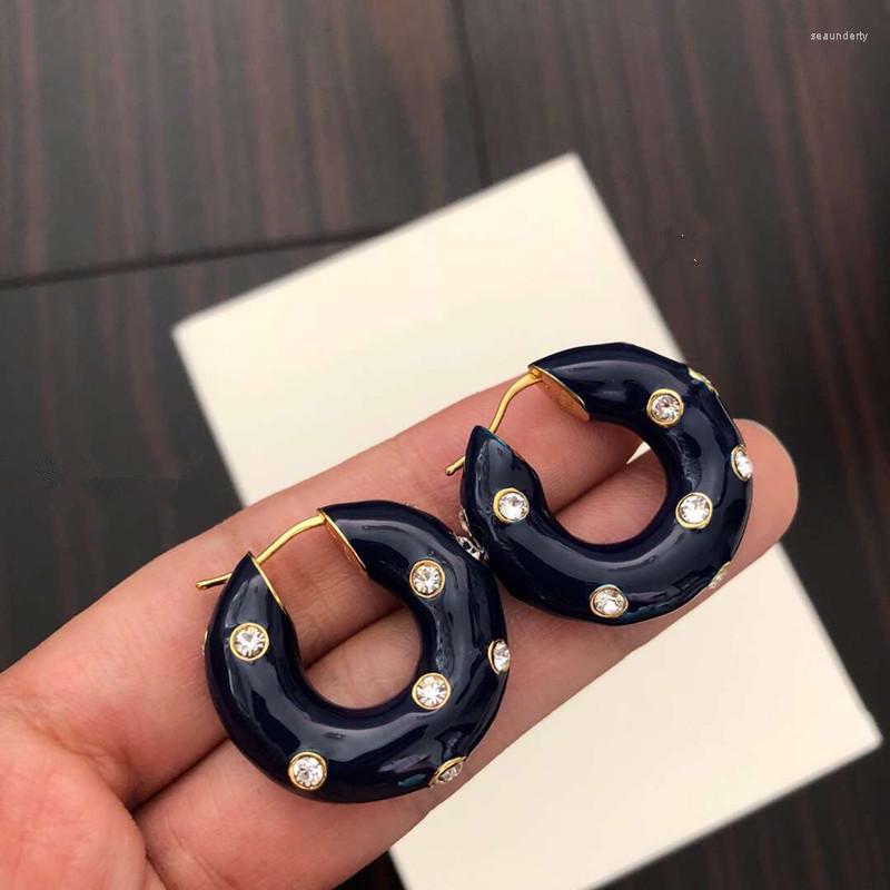 Stud Earrings Arrivals Blue Enamel Glaze All-match Rhinestone Copper