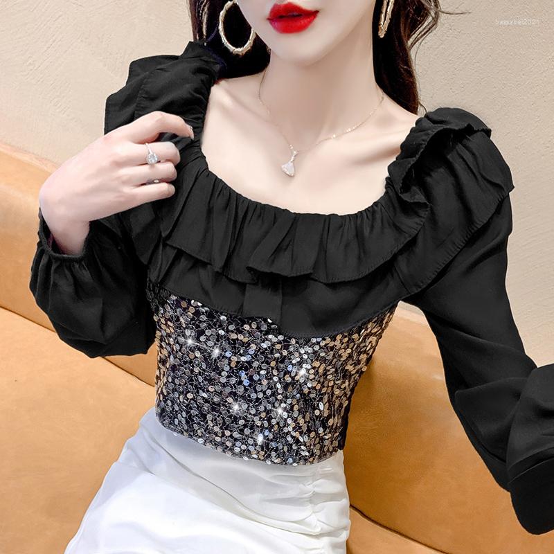Women' Blouses Glitter Top 2022 Spring Women Sexy Off Shoulder Slash Neck Blouse Fashion Long Sleeve Ruffles Tops Female Ladies, White blouse
Women' Blouses Glitter Top 2022 Spring Women Sexy Off Shoulder Slash Neck Blouse Fashion Long Sleeve Ruffles Tops Female Ladies, White blouse