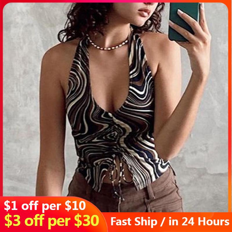 Women's Tanks Crop Top Women Wave Print Brown Aesthetic Halter Tshirt Female Backless Sexy Corset Summer 2022 Ruched Drawstring Tops, 14
Women's Tanks Crop Top Women Wave Print Brown Aesthetic Halter Tshirt Female Backless Sexy Corset Summer 2022 Ruched Drawstring Tops, 14
