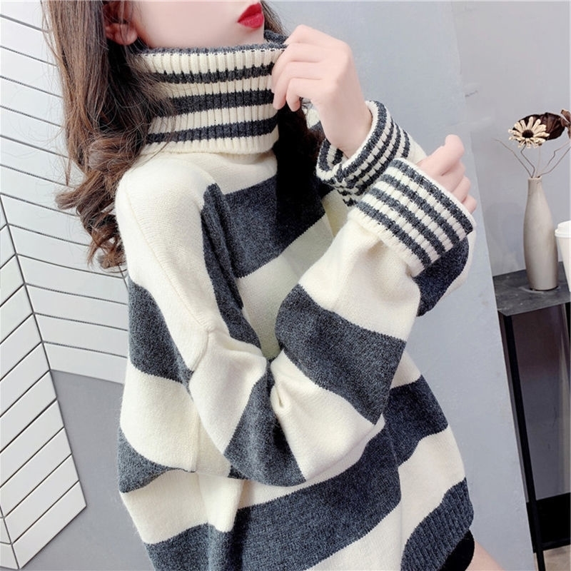 Women's Sweaters Turtle Neck Striped Pullover Bottoming Shirt Autumn And Winter Casual Loose Long sleeved Knitted Sweater Female L221207, Blue
Women's Sweaters Turtle Neck Striped Pullover Bottoming Shirt Autumn And Winter Casual Loose Long sleeved Knitted Sweater Female L221207, Blue
