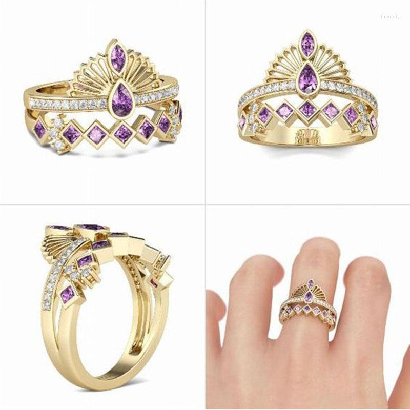 Wedding Rings Women Luxury Purple Rhinestone Gold Color Metal Charm Bride Jewelry Cubic Zirconia Crown Engagement Ring Proposal
Wedding Rings Women Luxury Purple Rhinestone Gold Color Metal Charm Bride Jewelry Cubic Zirconia Crown Engagement Ring Proposal