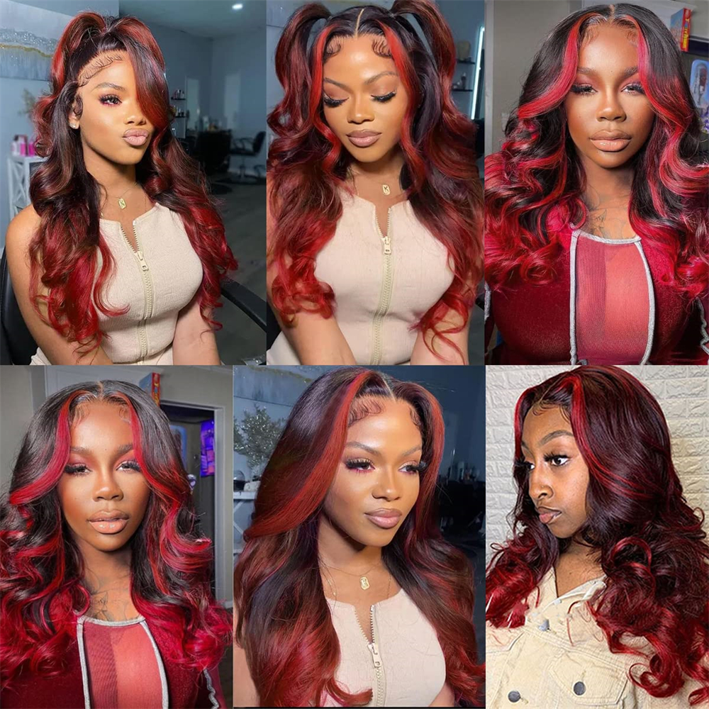 Free shipping Highlight Transparent Frontal 200% Density Brazilian Wavy 13X4 Lace Front Human Hair Wigs Red Colored Synthetic