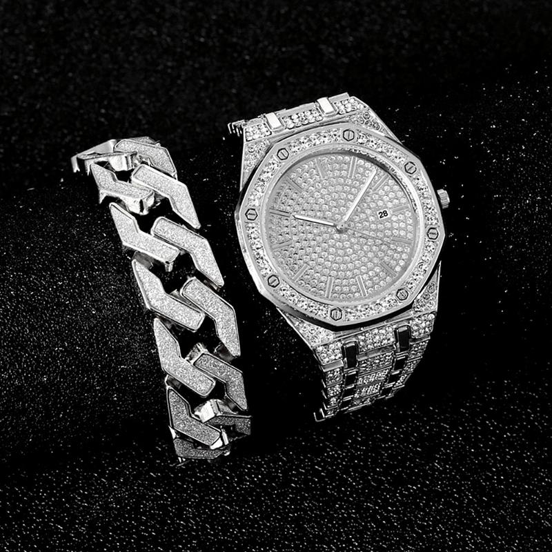 Wristwatches Watch Bracelet For Men 2pcs/set Cuban Chain Charm Iced Out Simple Diamond Gold Set Jewelry Gift, 8dian gold
Wristwatches Watch Bracelet For Men 2pcs/set Cuban Chain Charm Iced Out Simple Diamond Gold Set Jewelry Gift, 8dian gold