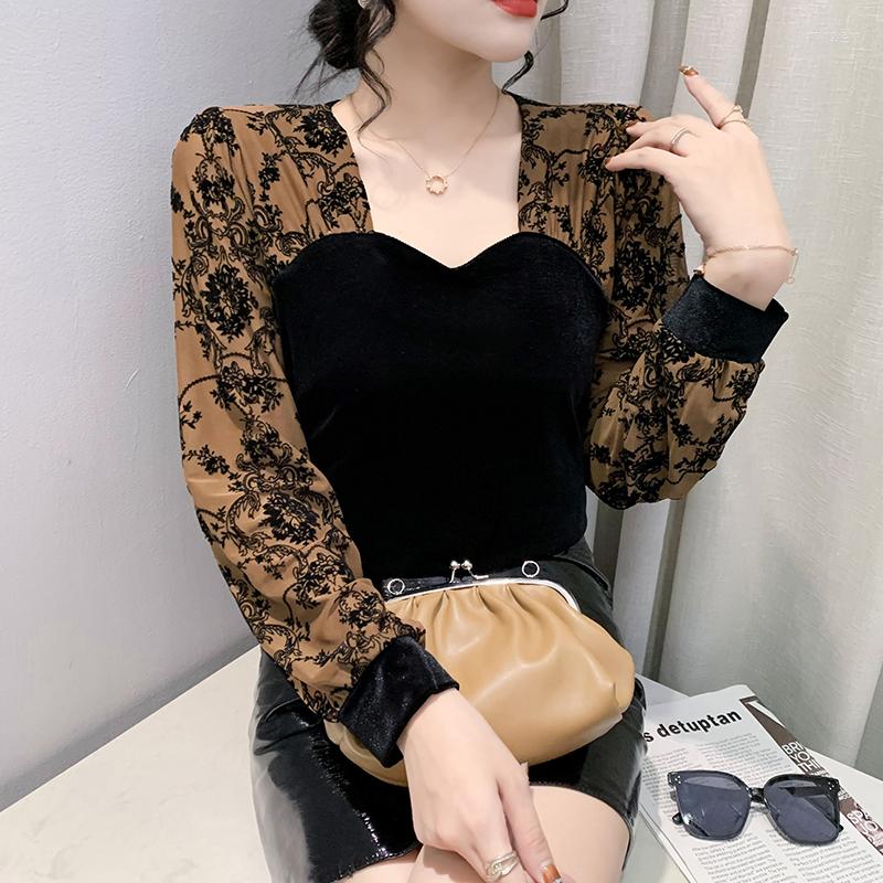 Women' T Shirts Fall Winter European Clothes T-Shirt Fashion Flocking Patchwork Chiffon Women Tops Sexy Square Neck Puff Sleeve 2022 Tees, Black
Women' T Shirts Fall Winter European Clothes T-Shirt Fashion Flocking Patchwork Chiffon Women Tops Sexy Square Neck Puff Sleeve 2022 Tees, Black