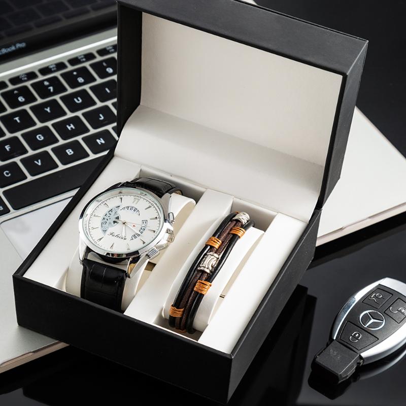 Wristwatches Mens Watch 2Pcs/Set Fashion Casual Quartz Watches And Cow Leather Cord Bracelets Vintage Design With Box, Black gold no box
Wristwatches Mens Watch 2Pcs/Set Fashion Casual Quartz Watches And Cow Leather Cord Bracelets Vintage Design With Box, Black gold no box