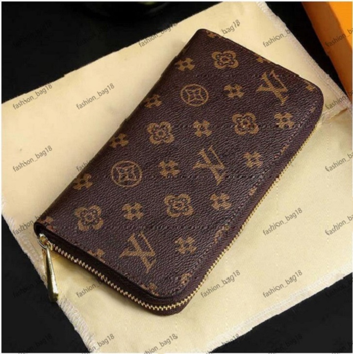 Genuine leather Women Wallets Stylish Men Folding Long Wallets Purse Card Holder Notes Money Purses With Box Flip Wallet 60017