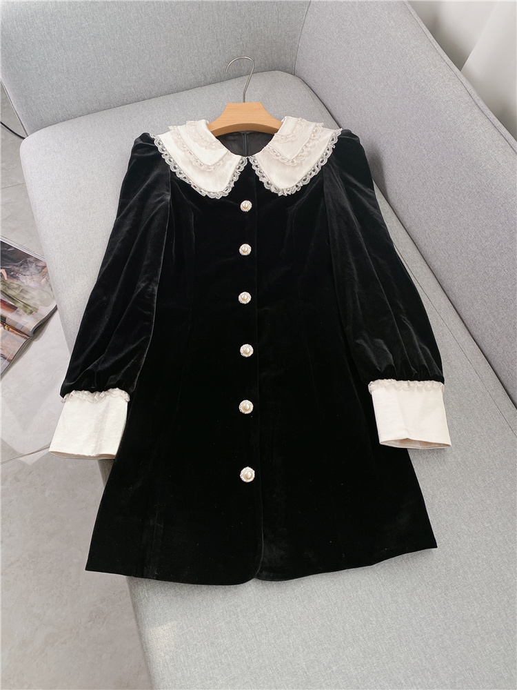 2023 Spring Black Contrast Color Panelled Velour Dress Long Sleeve Peter Pan Neck Buttons Single-Breasted Mini Casual Dresses W2D081013
2023 Spring Black Contrast Color Panelled Velour Dress Long Sleeve Peter Pan Neck Buttons Single-Breasted Mini Casual Dresses W2D081013