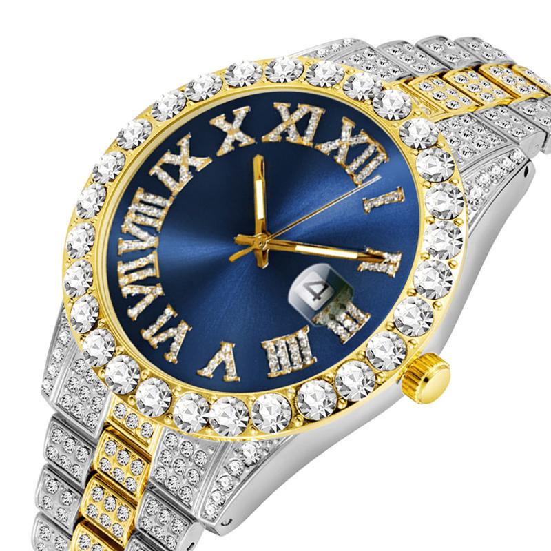 Wristwatches Diamond Watch For Mens Top Full Iced Out Big Red Dial Military Hip Hop Quartz Wristwatch Relogio Masculino, Gold blue
Wristwatches Diamond Watch For Mens Top Full Iced Out Big Red Dial Military Hip Hop Quartz Wristwatch Relogio Masculino, Gold blue
