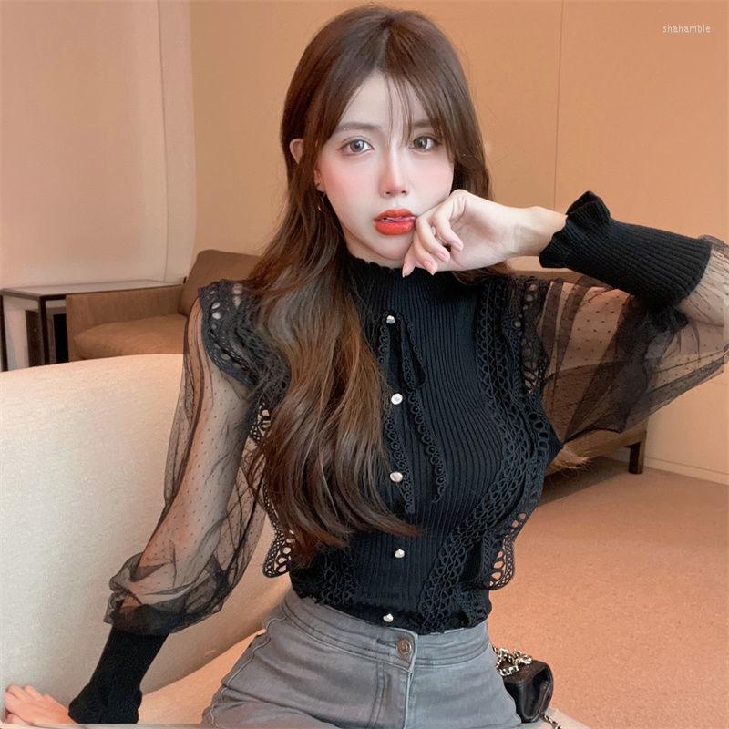 Women's Blouses Sexy Long Sleeve Black Chiffon Shirts Short Slim Vintage Blusas Mujer Patchwork Blouse White Mesh Dot Polka Knitted Top
Women's Blouses Sexy Long Sleeve Black Chiffon Shirts Short Slim Vintage Blusas Mujer Patchwork Blouse White Mesh Dot Polka Knitted Top