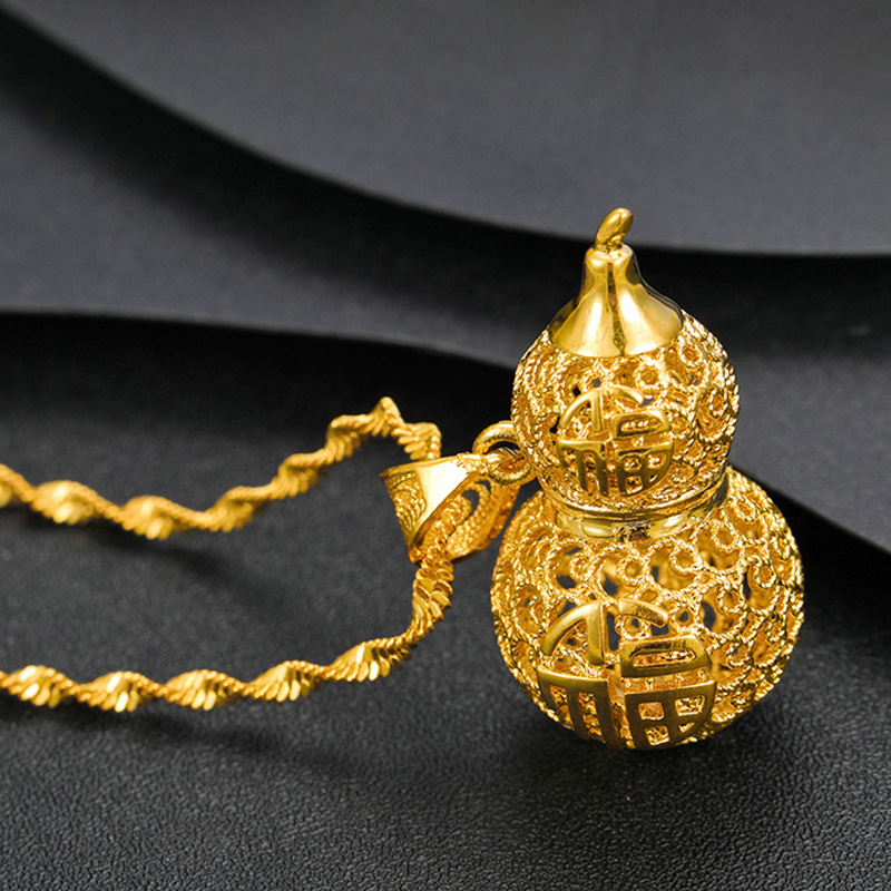 TopBling Hollow Gourd Pendant Necklace Gold Plated China Fu Girls Women Jewelry Gift