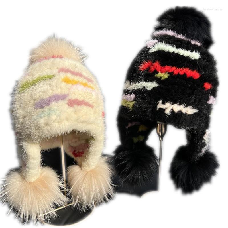 Berets Women Real Hat With Genuine Ball Earflap Pompom Fluffy Cute Cap For Lady, White
Berets Women Real Hat With Genuine Ball Earflap Pompom Fluffy Cute Cap For Lady, White