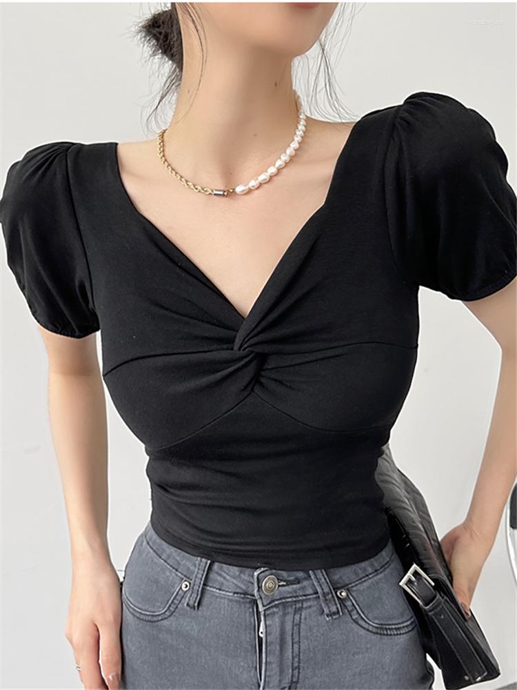 Women' T Shirts 2022 Summer Front Cross Women' T-Shirts Puff Sleeve Fashionable V-Neck Bottoming Chic Sexy Short Tops Female, Black
Women' T Shirts 2022 Summer Front Cross Women' T-Shirts Puff Sleeve Fashionable V-Neck Bottoming Chic Sexy Short Tops Female, Black