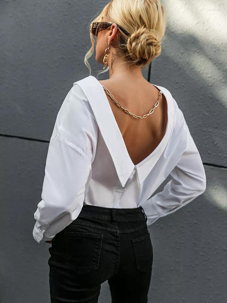 Women' Blouses 2022 Simplee V Neck White Backless Chain Women Blouse Shirts Long Sleeve Botton Turn Down Collar Tops Elegant Spring Ladi
Women' Blouses 2022 Simplee V Neck White Backless Chain Women Blouse Shirts Long Sleeve Botton Turn Down Collar Tops Elegant Spring Ladi