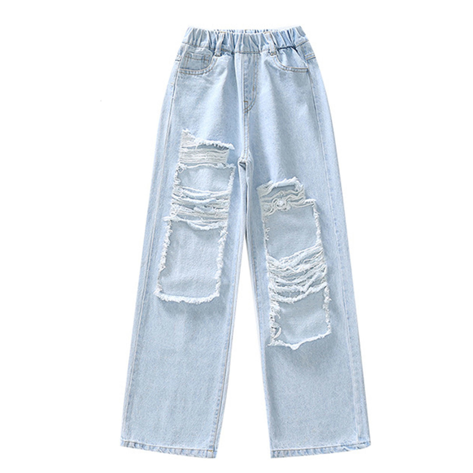 Trousers Kids Girls Children Pants Fashion Loose Ripped Jeans Elastic Waistband Pockets Wide Leg Distressed Denim for Daily Wear 221207, Blue
Trousers Kids Girls Children Pants Fashion Loose Ripped Jeans Elastic Waistband Pockets Wide Leg Distressed Denim for Daily Wear 221207, Blue
