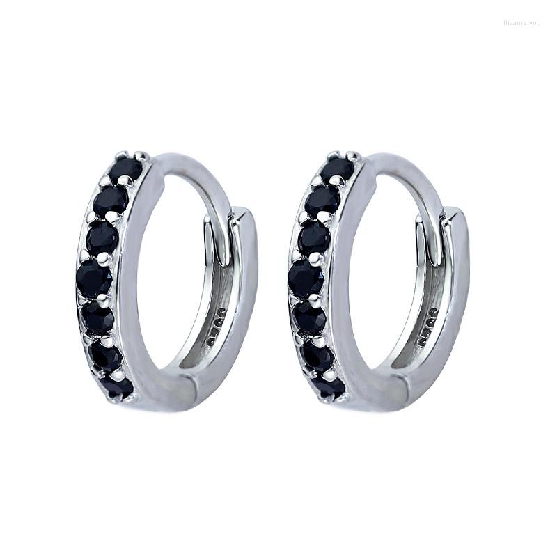 

Hoop Earrings 925 Silver Ear Hoops Female Korean Fashion Small Inlaid Circular Black White CZ Zircon Trending Jewelry Gift For Women