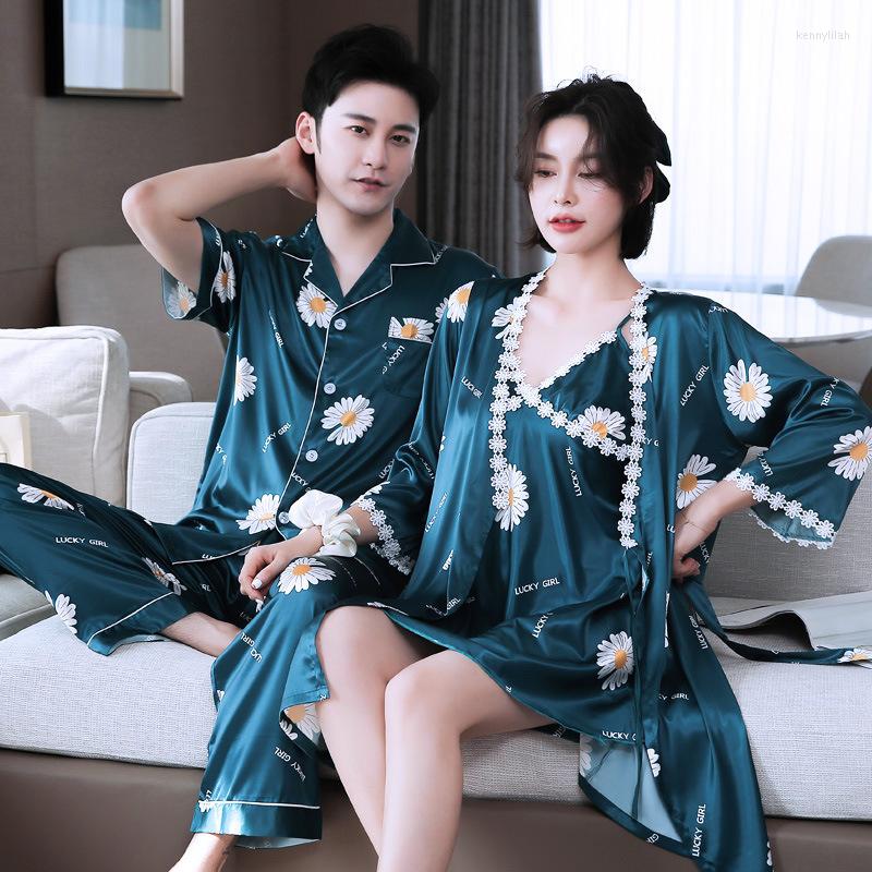 Men's Sleepwear Couple 2PCS Ice Silk Daisy Print Lovers Loose Pajamas Set Women Sweet Lace Robe Gown Suit Men Short Sleeve Pant Pyjama, Black-women
Men's Sleepwear Couple 2PCS Ice Silk Daisy Print Lovers Loose Pajamas Set Women Sweet Lace Robe Gown Suit Men Short Sleeve Pant Pyjama, Black-women