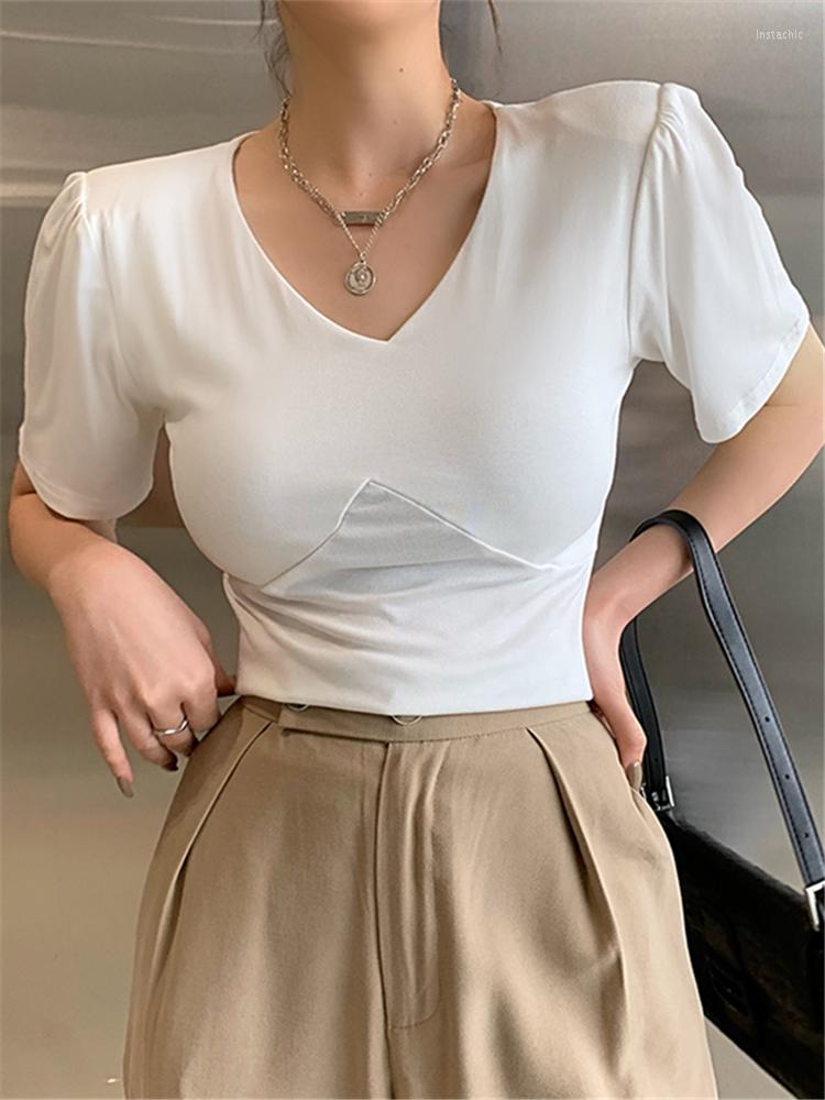 Women' T Shirts Summer Pads Shoulder White Women' T-Shirts 2022 Short Sleeve V-Neck Minimalism Bottoming Casual Chic Tops Female, Black
Women' T Shirts Summer Pads Shoulder White Women' T-Shirts 2022 Short Sleeve V-Neck Minimalism Bottoming Casual Chic Tops Female, Black