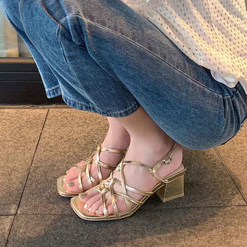 Dress Shoes Chunky Heel Woven Strap High Heels Open-Toe Gold Shiny Leather Sandals Roman Style Square Toe Women Sandalias De Mujer, Picture shown
Dress Shoes Chunky Heel Woven Strap High Heels Open-Toe Gold Shiny Leather Sandals Roman Style Square Toe Women Sandalias De Mujer, Picture shown