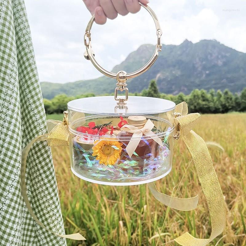 Evening Bags Metal Handle Chains Handbag Crossbody Cylinder Box Envelope Women Luxury Side Dress Summer Acrylic, Sure.