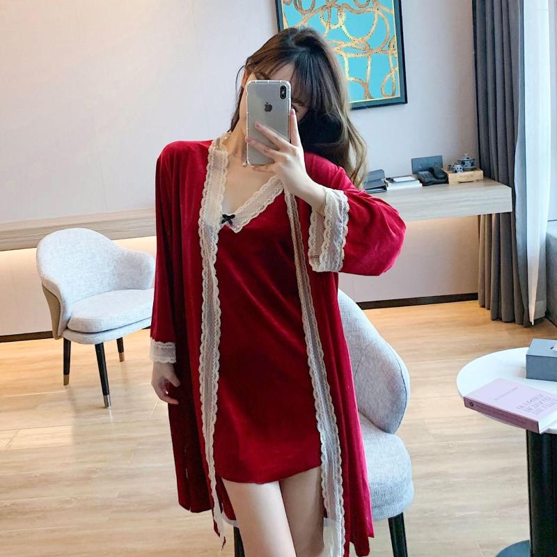 Women's Sleepwear Velour 2PCS Women Robe Sets Sexy Backless Lace Nightdress Strap Top Nightgown Kimono Bride Dressing Gown Autumn Loose, Black
Women's Sleepwear Velour 2PCS Women Robe Sets Sexy Backless Lace Nightdress Strap Top Nightgown Kimono Bride Dressing Gown Autumn Loose, Black