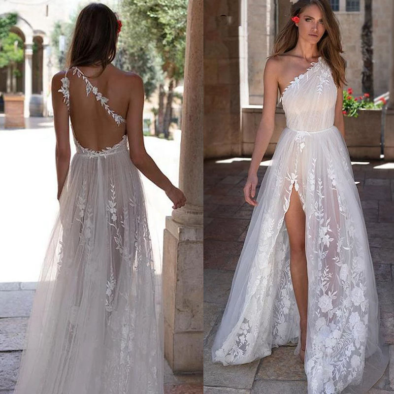 Bohemian High Side Slit Wedding Dress Sexy One Shoulder Backless Lace Appliques Tulle Bridal Gowns Robe De Mariee 2022, Customize
Bohemian High Side Slit Wedding Dress Sexy One Shoulder Backless Lace Appliques Tulle Bridal Gowns Robe De Mariee 2022, Customize