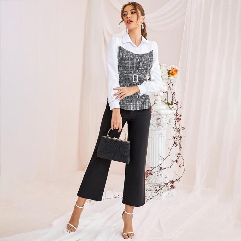 Women' Blouses Autumn And Winter 2022 Fashion Casual Women' Mosaic Pullover Shirt Two Piece False Style With Belt, Black
Women' Blouses Autumn And Winter 2022 Fashion Casual Women' Mosaic Pullover Shirt Two Piece False Style With Belt, Black