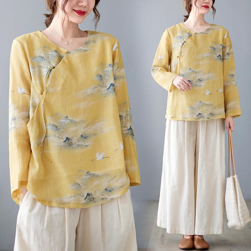 Women's Blouses & Shirts Spring Loose Print Cotton And Linen Blouse Women Long Sleeve Round Neck Casual Chinese Style Tops 2022 Female Shirt, Yellow
Women's Blouses & Shirts Spring Loose Print Cotton And Linen Blouse Women Long Sleeve Round Neck Casual Chinese Style Tops 2022 Female Shirt, Yellow