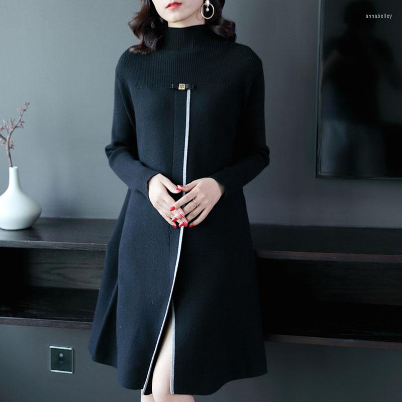 Casual Dresses Spring Leisure Knitted Dress Autumn Winter Mid-length Loose Large Size Stitching Split Design Half Turtleneck Vestidos 2022, Black
Casual Dresses Spring Leisure Knitted Dress Autumn Winter Mid-length Loose Large Size Stitching Split Design Half Turtleneck Vestidos 2022, Black