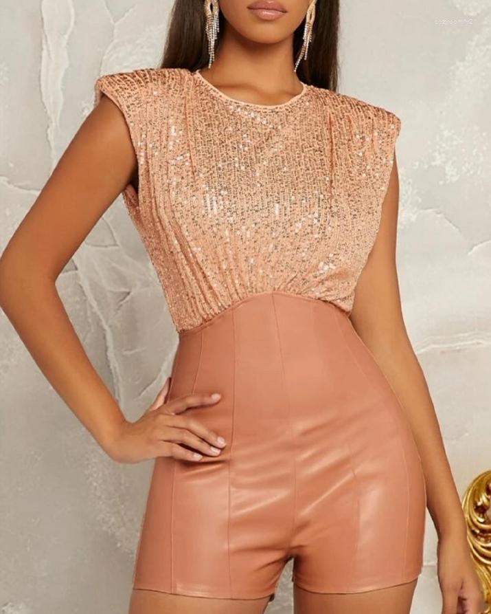 Women' Tracksuits Contrast Sequin Open Back Sleeveless Backless Romper Sexy Night Out Short Jumpsuit Part Outfits Female Clothing Fashion
Women' Tracksuits Contrast Sequin Open Back Sleeveless Backless Romper Sexy Night Out Short Jumpsuit Part Outfits Female Clothing Fashion