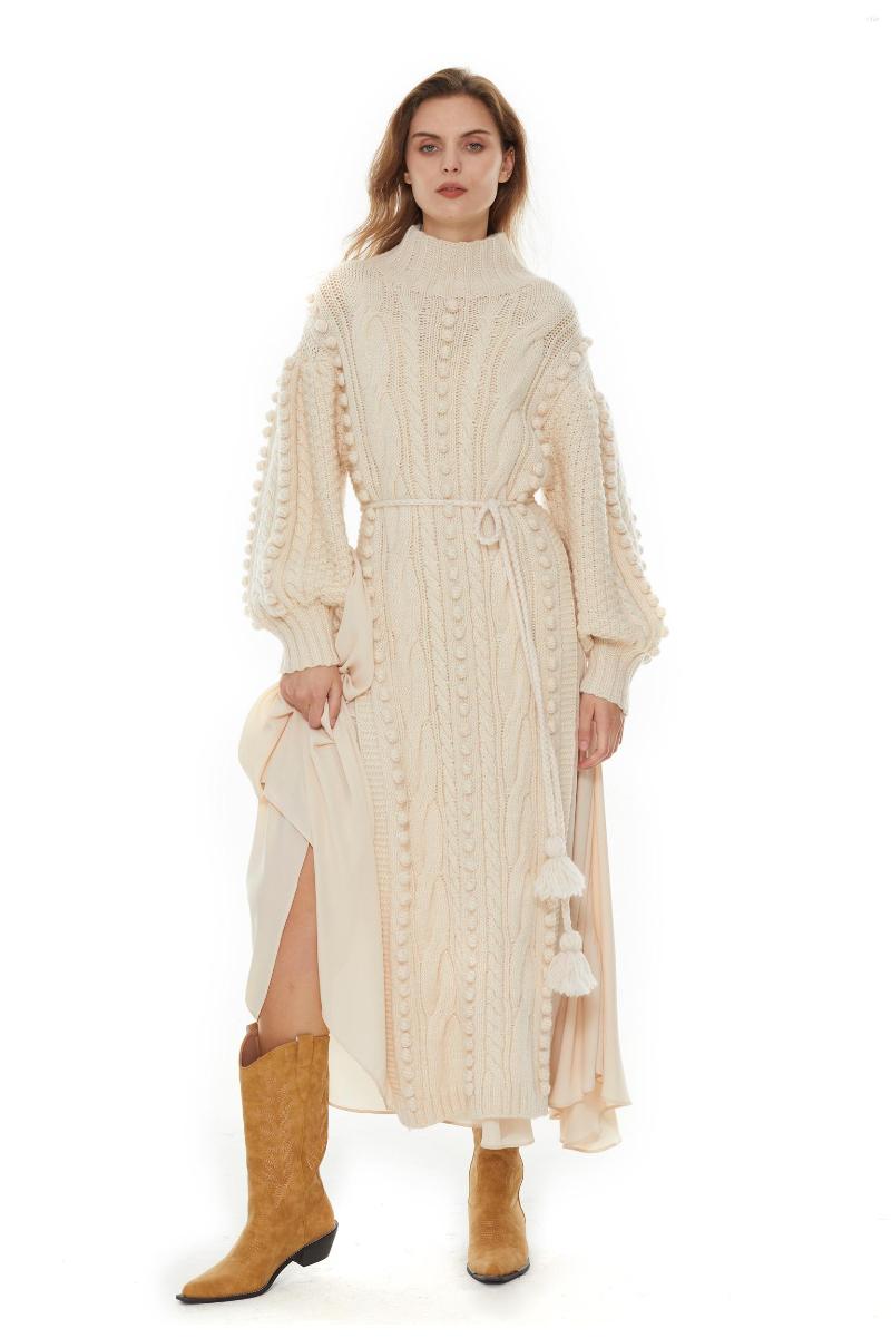 Casual Dresses Women Turtleneck Yarn Ball Decoration Side Slit Lantern Sleeve Knitted Dress, Khaki
Casual Dresses Women Turtleneck Yarn Ball Decoration Side Slit Lantern Sleeve Knitted Dress, Khaki