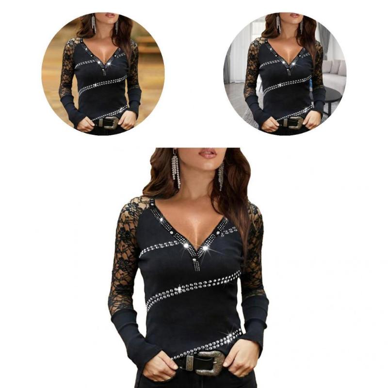 Women' Blouses & Shirts Women Top Sexy Blouse Lace Stitching With Sequins Pullover, Black
Women' Blouses & Shirts Women Top Sexy Blouse Lace Stitching With Sequins Pullover, Black