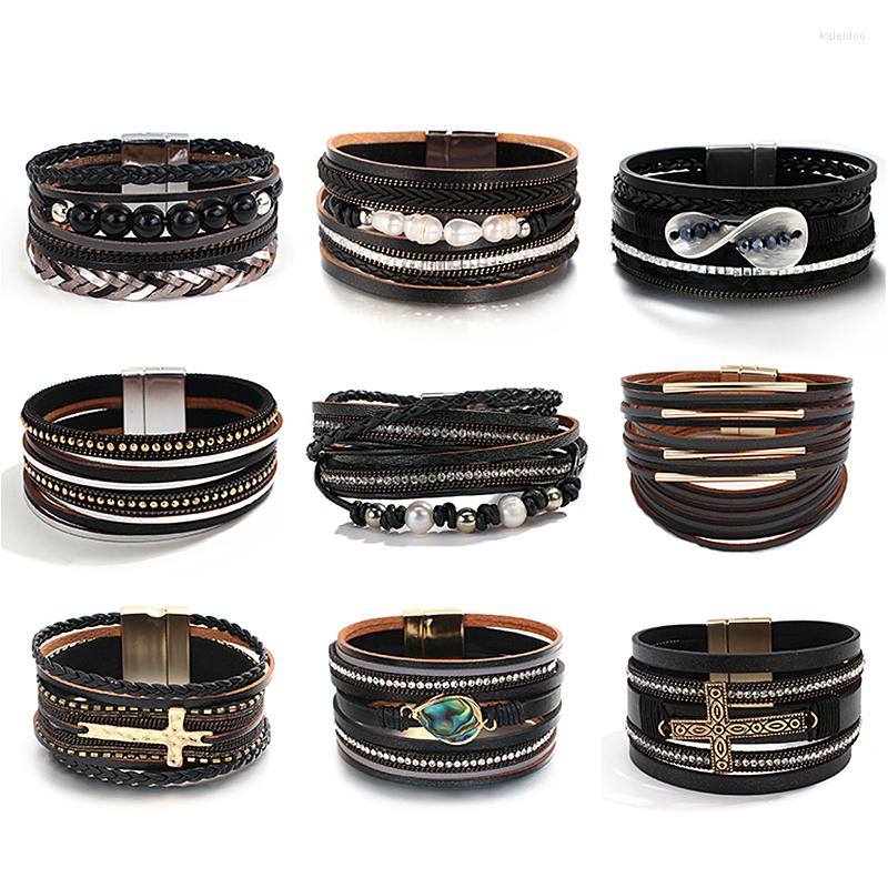 Charm Bracelets ALLYES Vintage Leather Bracelet Homme Hand-knitted Multi-layer Cross Pearl Beads Men's Ethnic Tribal Wristbands
Charm Bracelets ALLYES Vintage Leather Bracelet Homme Hand-knitted Multi-layer Cross Pearl Beads Men's Ethnic Tribal Wristbands