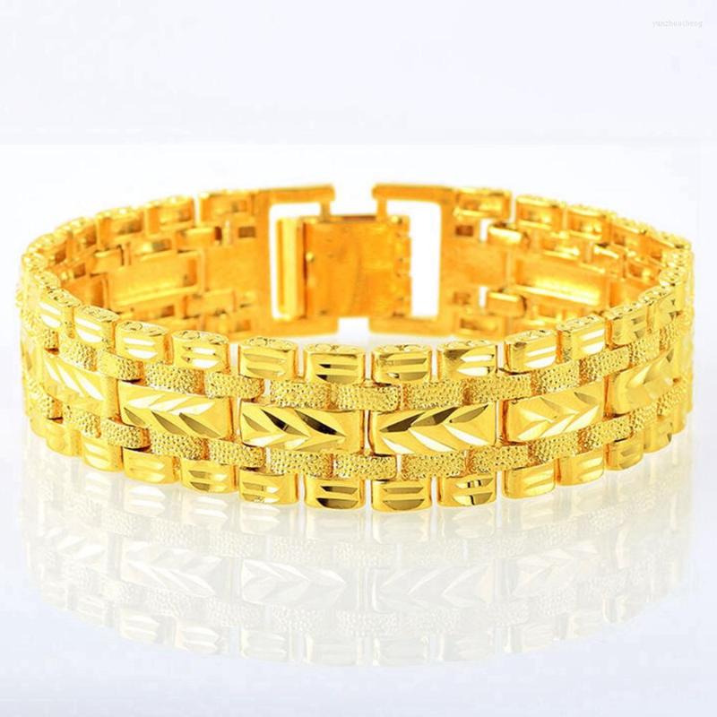 Link Bracelets 15mm Wristband Men Bracelet Solid 18k Yellow Gold Filled Classic Jewelry Thick Wrist Chain Gift 20cm Long
Link Bracelets 15mm Wristband Men Bracelet Solid 18k Yellow Gold Filled Classic Jewelry Thick Wrist Chain Gift 20cm Long