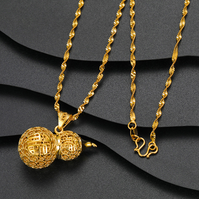 TopBling Hollow Gourd Pendant Necklace Gold Plated China Fu Girls Women Jewelry Gift