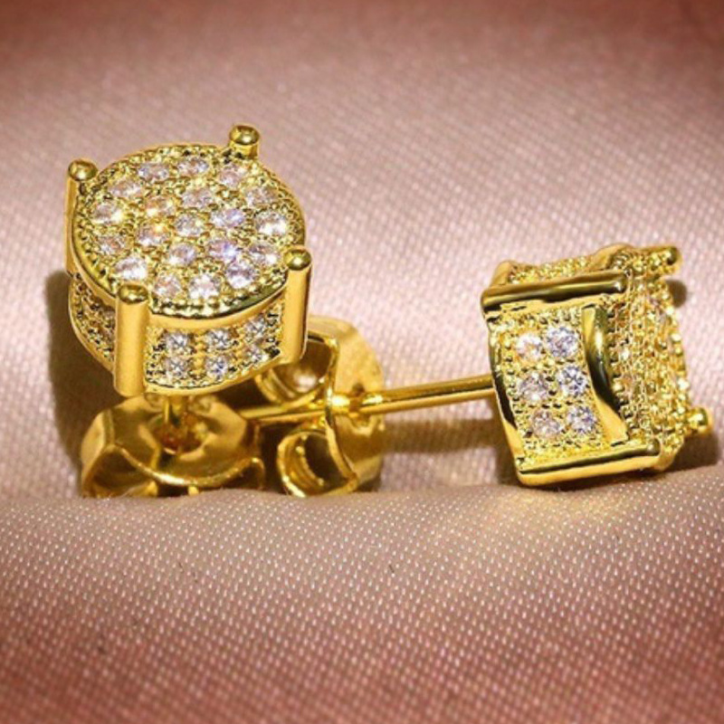 Exquisite Cubic Zirconia Stud Earrings for Men Women Gold Silver Crystal Screw Back Studs Earring Wedding Jewelry Gift
