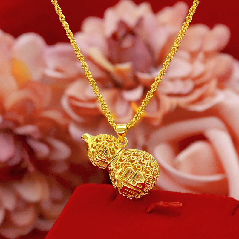 TopBling Hollow Gourd Pendant Necklace Gold Plated China Fu Girls Women Jewelry Gift